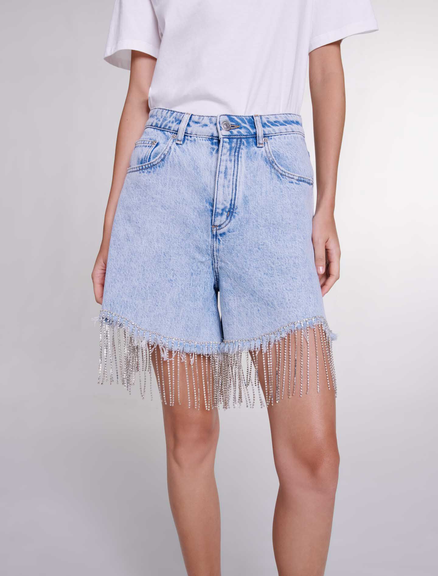 Glanzende denim shorts - Lichtblauw