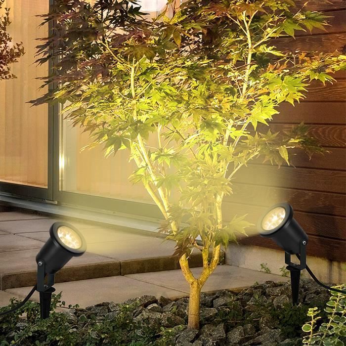 Projecteur de jardin - XMTECH - Lot de 2 - LED 4W - Blanc chaud - IP65 - Extérieur
