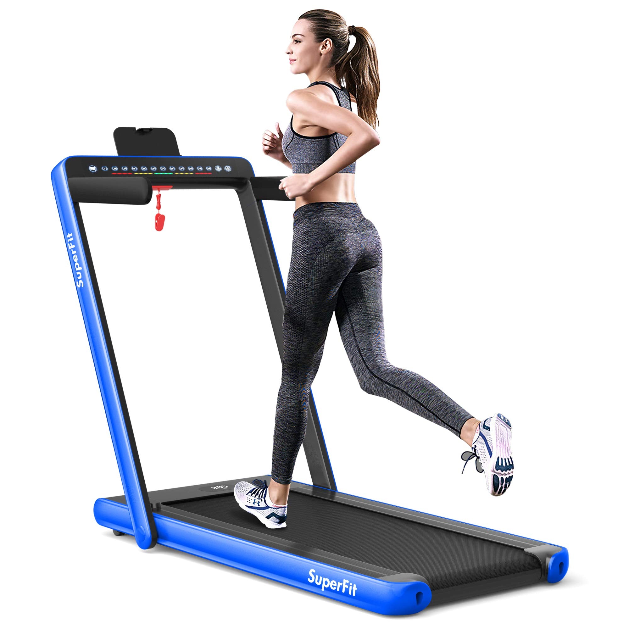 2-in-1 kokoontaitettava juoksumatto kahdella näytöllä, 2,25 hv Superfit sähköinen pöydänalusalusta