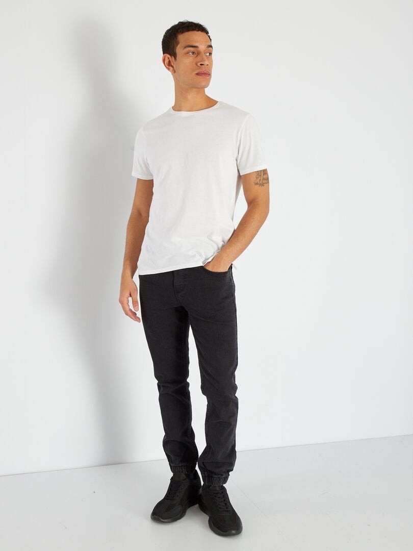 Calça jeans jogger com cintura elástica - CINZA