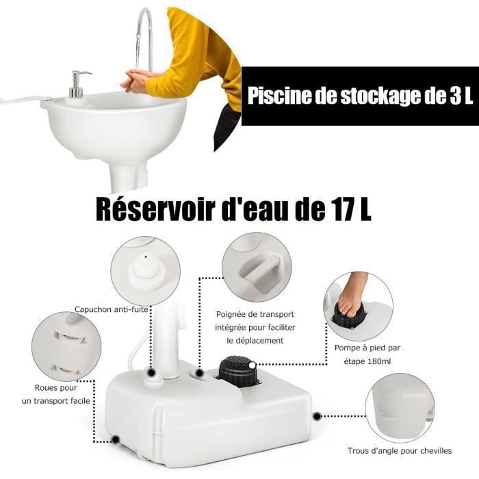 Lavabo de camping sobre ruedas COSTWAY con depósito de agua de 17 litros, bomba de pie, toallero y dispensador de jabón incluidos.