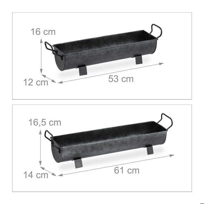 Relaxdays Balcony Gutter Flower Pot Metal Zinc Planter Garden Decorative Flower Box Set of 2, Anthracite