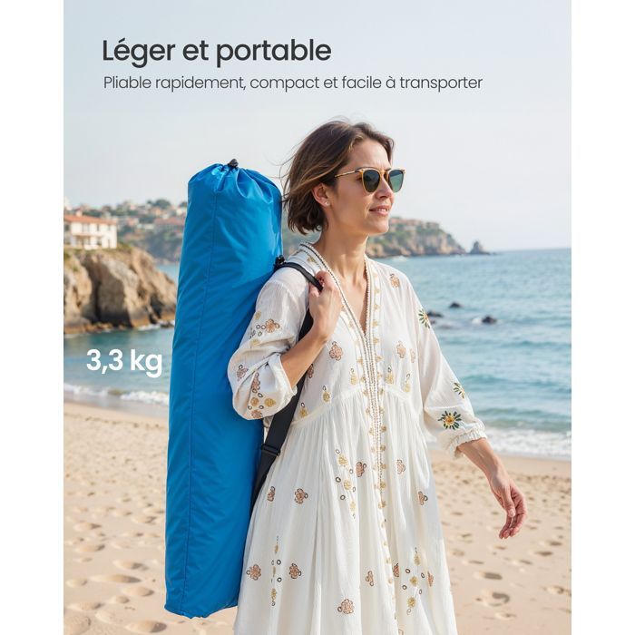 Silla de playa plegable SONGMICS - Respaldo alto - Ligera - Capacidad de carga de 150 kg - Azul