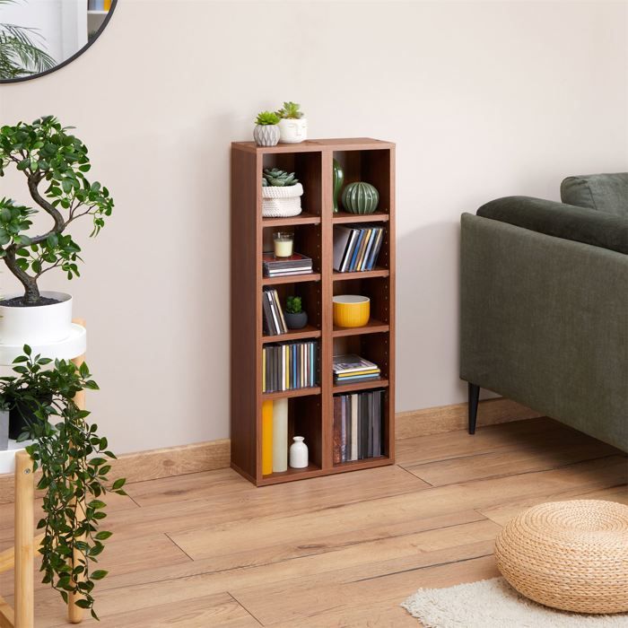 Estantería modular MUSIC para CDs y DVDs, conjunto de 2 unidades de almacenamiento en columna con 10 compartimentos en melamina de color.