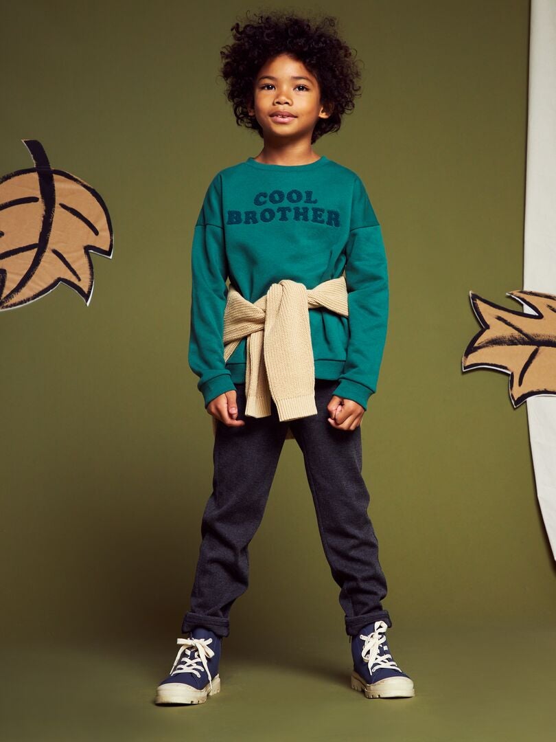 Bedrukte fleece sweater - Groen
