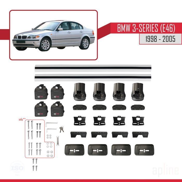 Barras de techo - ACE-3 - Compatibles con BMW Serie 3 (E46) - Aluminio - 2 barras - Carga < 300 kg
