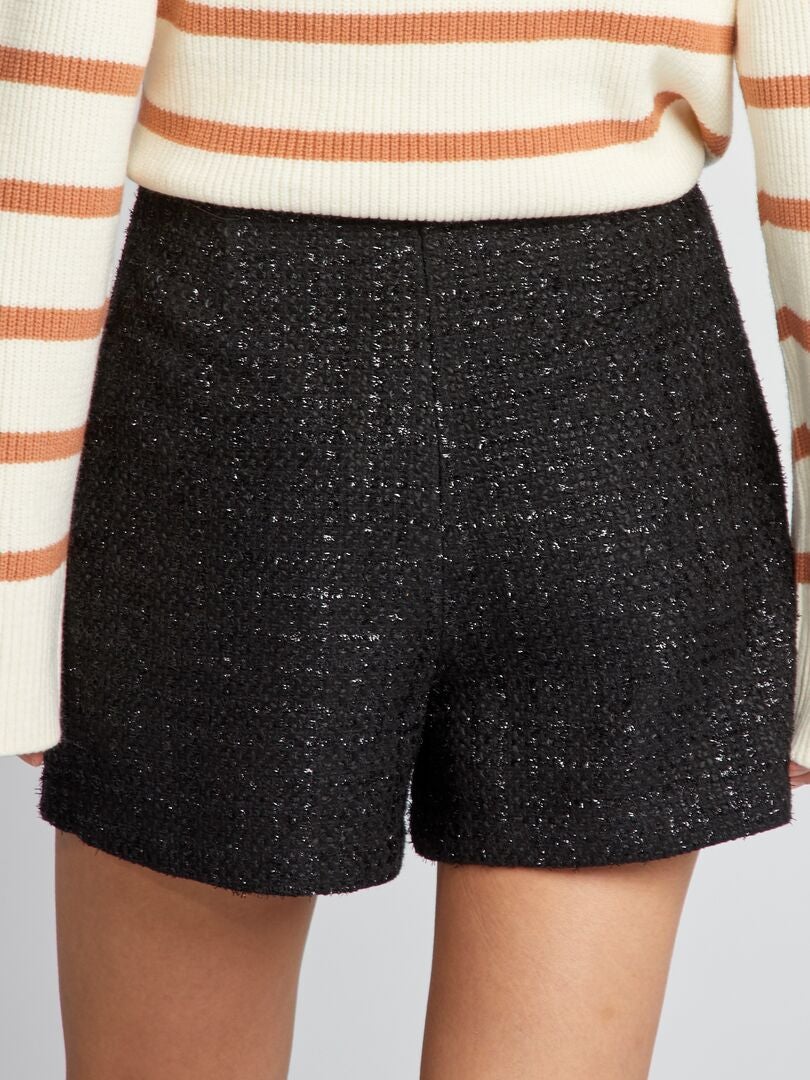 Tweed shorts met knoopjes - zwart
