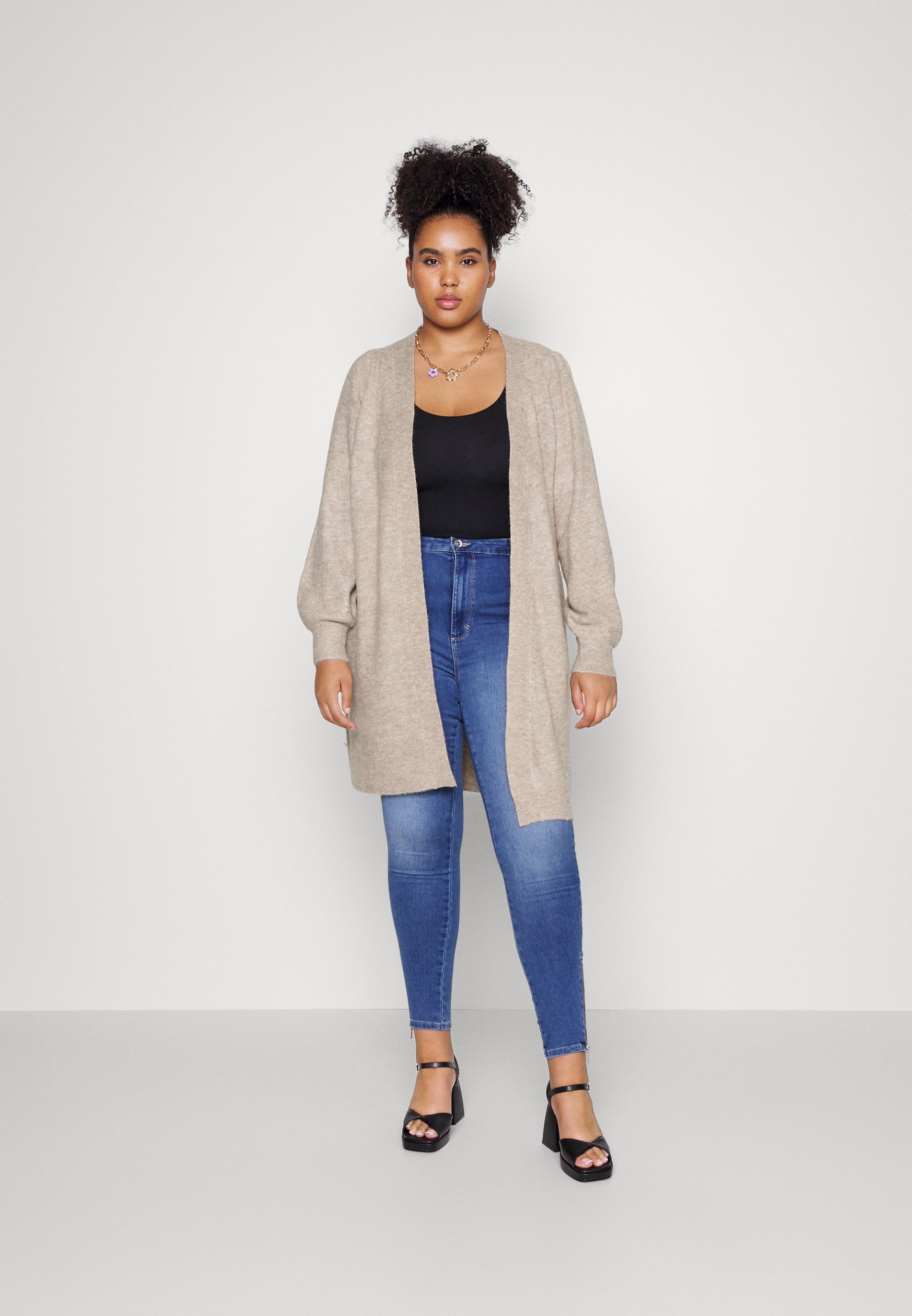 Vero Moda Curve VMRUBELLEFILE CARDIGAN LUNGO - Cardigan - visone argentato