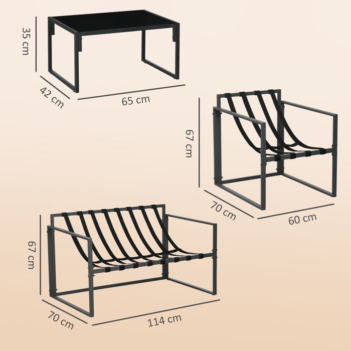 Outsunny - Conjunto de muebles de jardín - Acero - 114x70x67cm - Gris claro