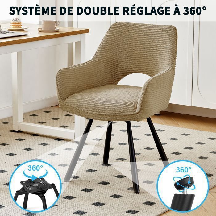 WAFTING Juego de 2 sillas de comedor giratorias con reposabrazos, tapizadas con respaldo de terciopelo, color marrón.