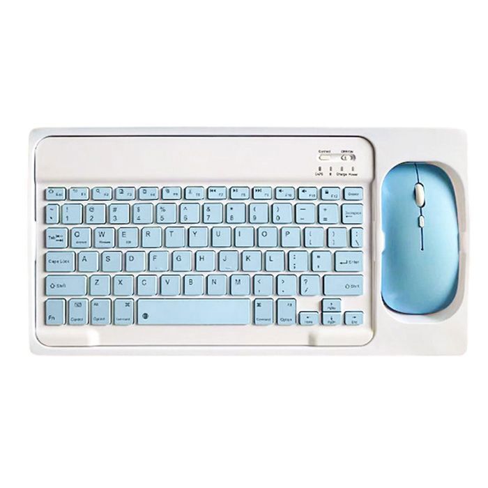 Set tastiera e mouse wireless Bluetooth - Ultrasottile e portatile, blu, ergonomico, compatibile con telefoni, tablet e laptop
