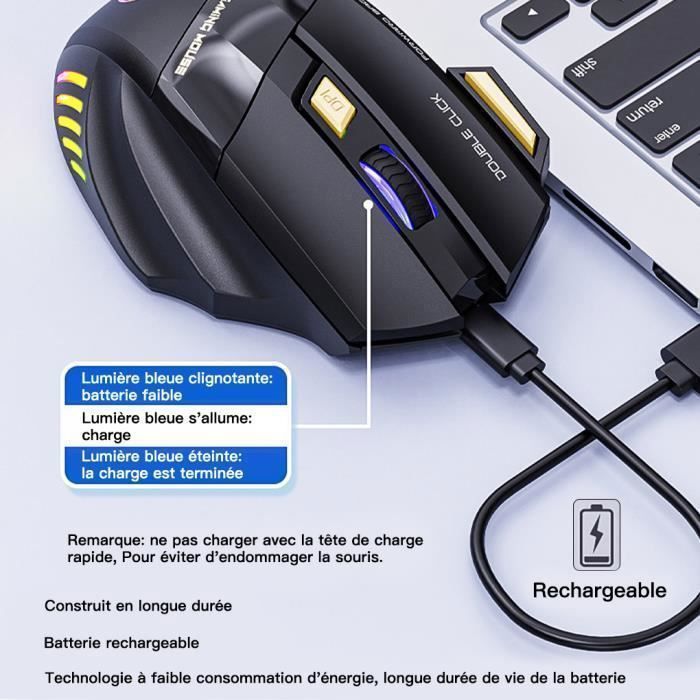 BRILLSTEN Uppladdningsbar Trådlös Gamingmus med 7 RGB-knappar och 3 DPI-inställningar (1200/2400/3200), Kompatibel med PC/Mac