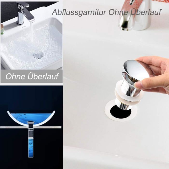 Bonde de Lavabo Pop Up Sans Trop Plein Bonde de Vidage Universelle Pour Lavabo en Cuivre Chromé Pour Cuisines, Bain, Lavabo, Évier