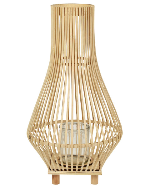 Lampion duży świecznik drewniany jasny 58 cm