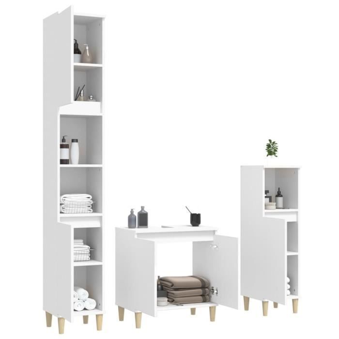 Ensemble de meubles de salle de bain - VIDAXL - 3 pcs - Bois d'ingénierie - Blanc - Rangement spacieux