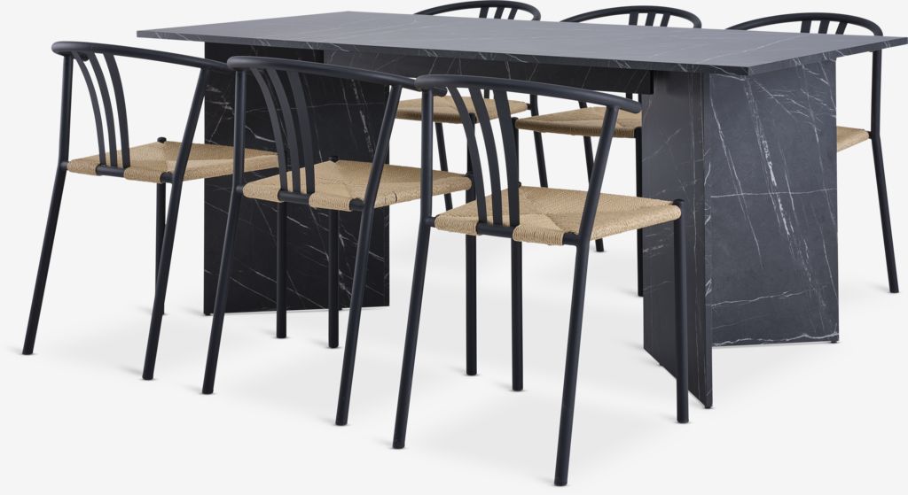 KRONDAL JYDERUP KRONDAL L180 stol imitacija mramora 4 Stolica JYDERUP crna/prirodna