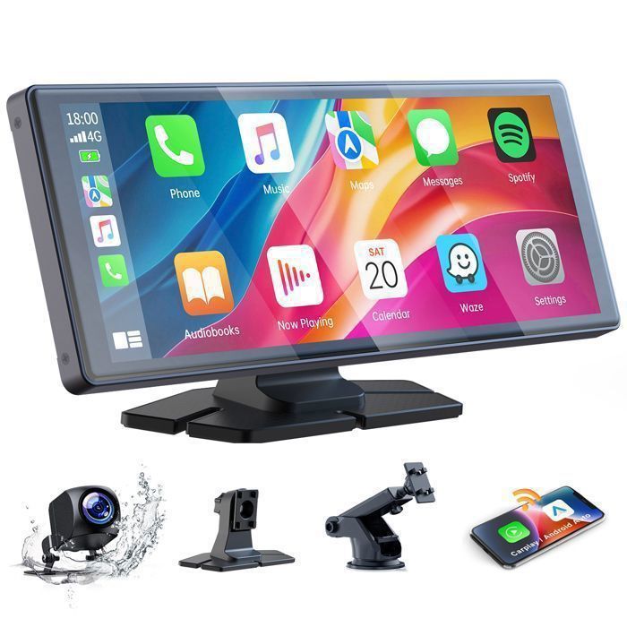 CAMPARK 10'' autoradio met draadloze CarPlay, Android Auto, touchscreen, MirrorLink, GPS en 1080p achteruitrijcamera