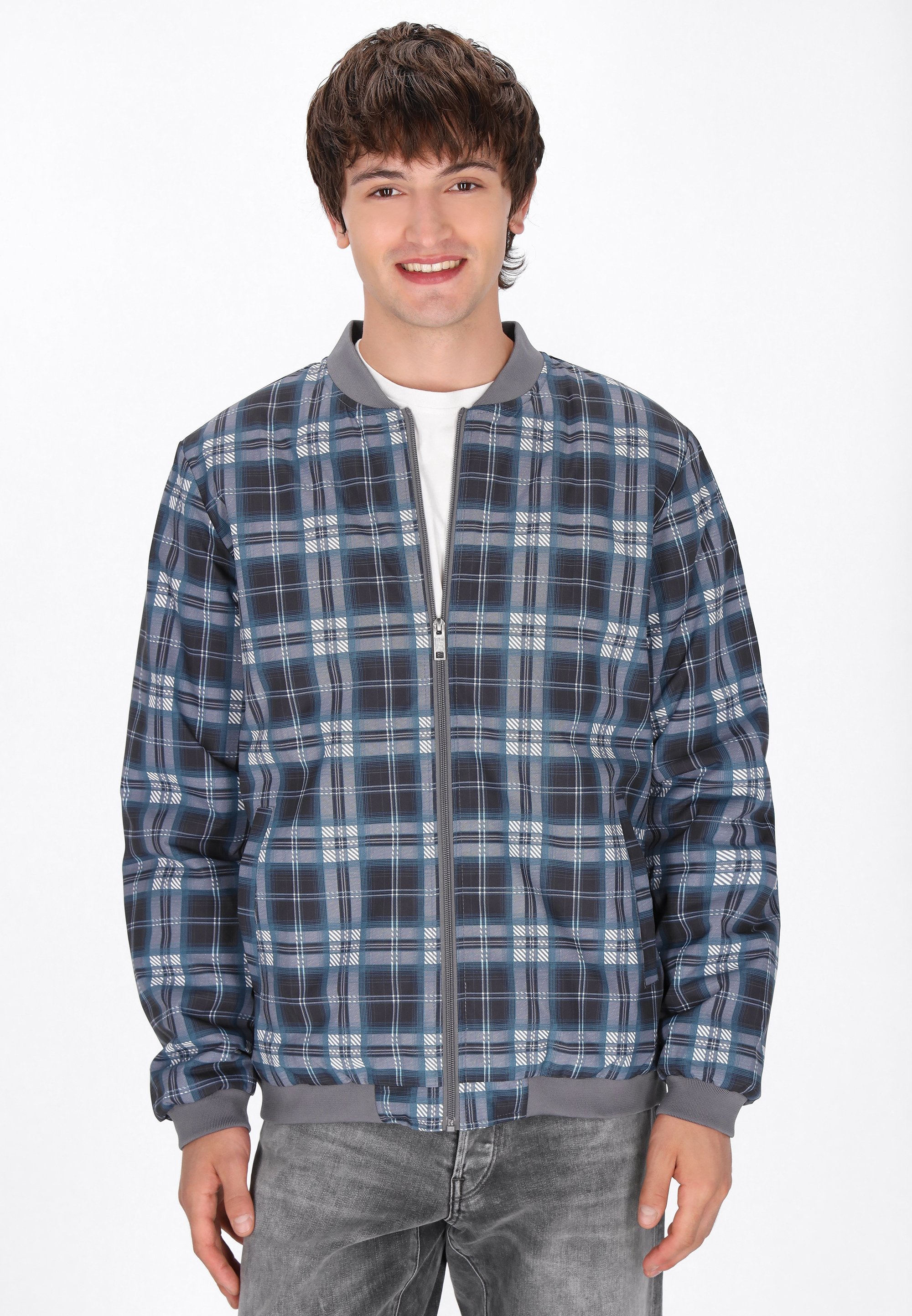Jaqueta Bomber Mo - cinza multicolorida