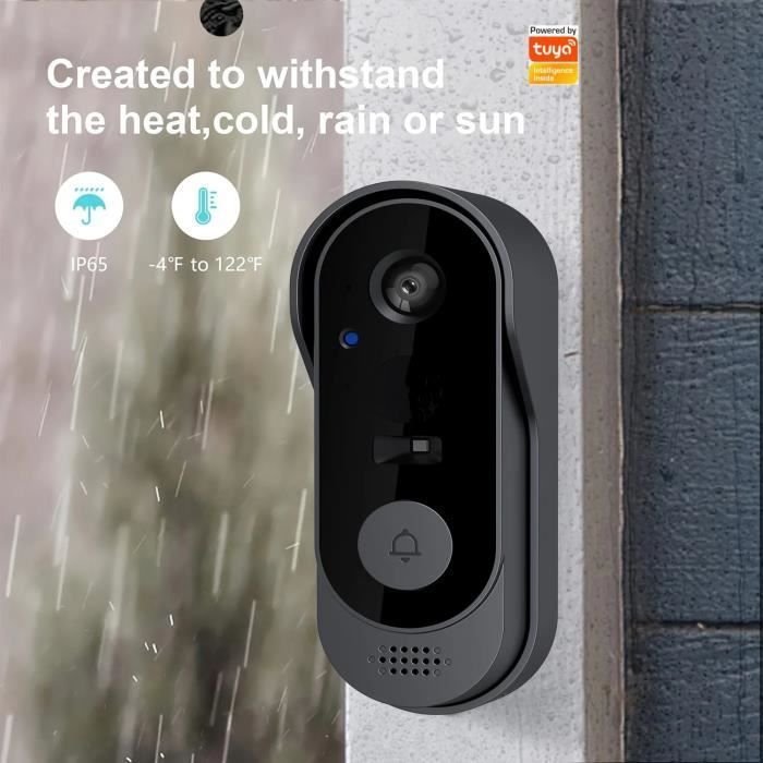 Videocitofono wireless PRUMYA – Telecamera HD, Wi-Fi, visione notturna a infrarossi, impermeabile, ricaricabile tramite USB