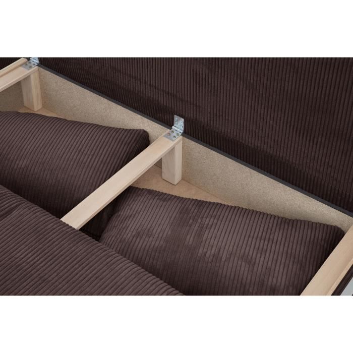 Sofá convertible de 3 plazas - MIKA - Pana marrón oscuro - Compartimento de almacenamiento - Ancho 192 x Alto 84 x Profundidad 93 cm