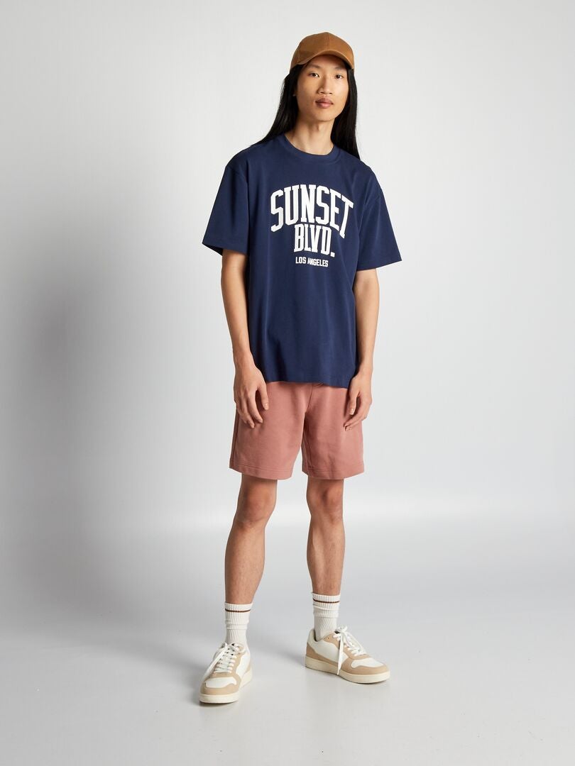 Camiseta de malha com gola redonda - AZUL