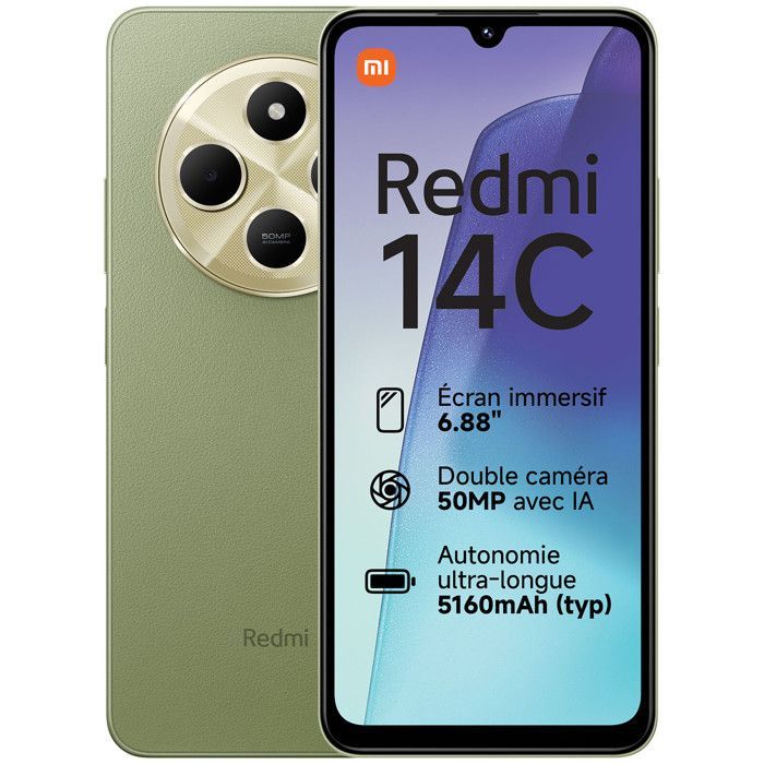 Smartphone - XIAOMI - Redmi 14C - 8 GB de RAM - 256 GB - Verde - 4G-LTE Dual SIM