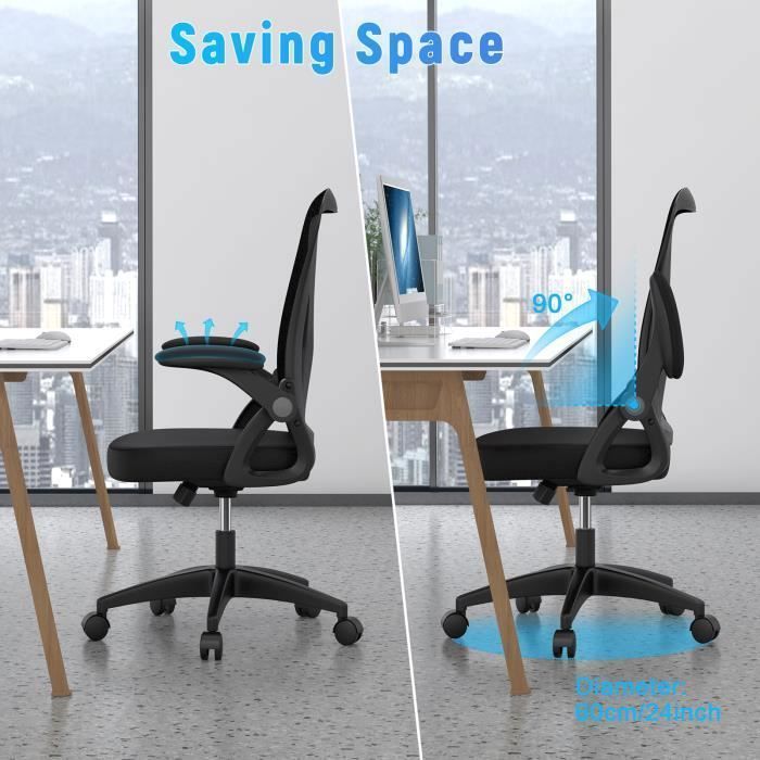 Chaise de bureau à roulette 360° | Fauteuil de bureau Ergonomique | Hauteur & dossier Ajustable / accoudoirs réglables | Charge max