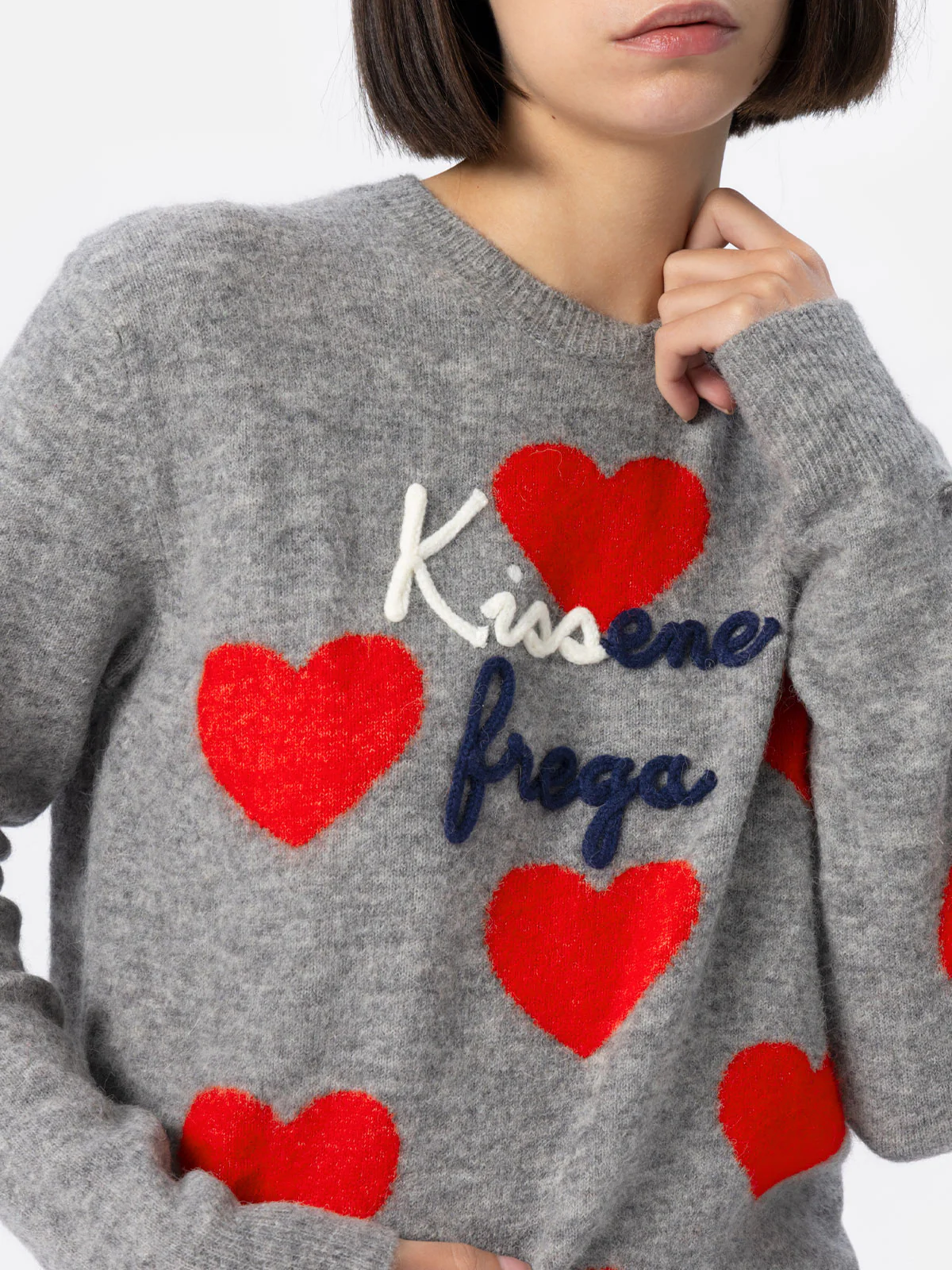 Nuevo suéter gris para mujer Queen con bordado Kissene Frega