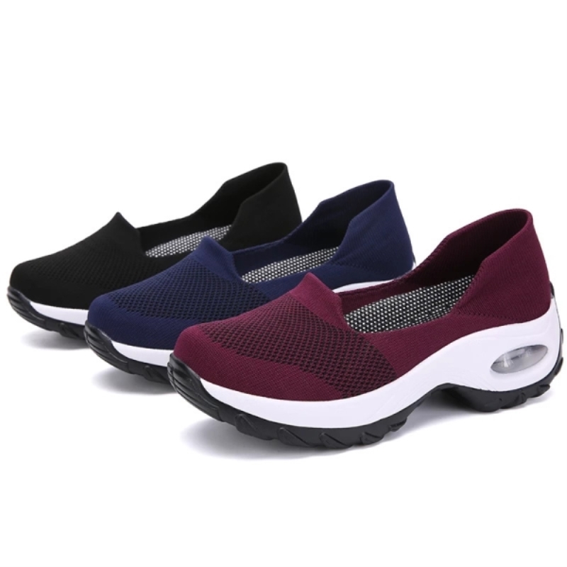 Sneakers da donna slip-on, scarpe sportive ammortizzate per primavera/estate, mocassini comodi da donna color rosso vino.