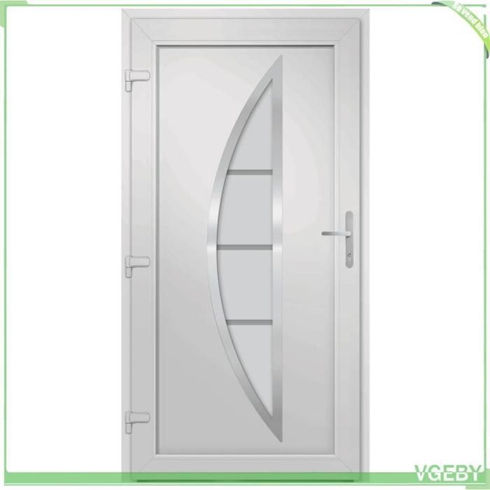 Puerta de entrada de PVC blanco de 98x208 cm con acristalamiento arqueado, cerradura de 5 puntos y umbral de aluminio.
