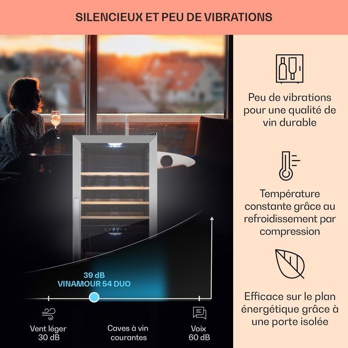 Klarstein Barossa Wine Cellar - Black - Wooden Shelves - Glass Door - LCD Display - Temperature 5 to 18°C
