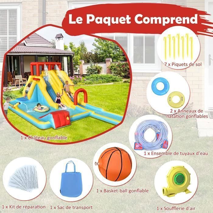 DREAMADE 7-in-1 Inflatable Castle for Children, Play Area with 680W Fan, Double Slides, Swimming Pool, Water Cannon, Wall