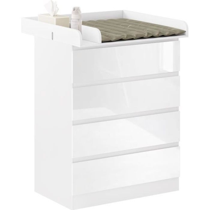 WOLTU Table à Langer, Commode Bébé à Langer avec 4 Tiroirs, en MDF et en Bois d’Ingénierie, 80x75x109,2cm, Blanc W0ETT0019