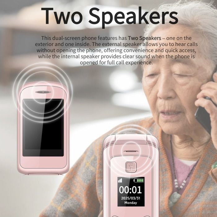 G660 Seniorenhandy für ältere Menschen, Dual-LCD-Bildschirm mit großen Tasten | SOS-Taste – Rosa