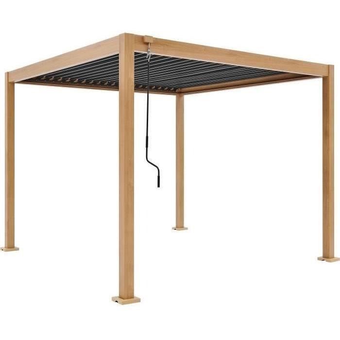 Pergola bioclimatique - GAYA - Structure en aluminium et en acier - Aspect Bois - 3 x 3 m