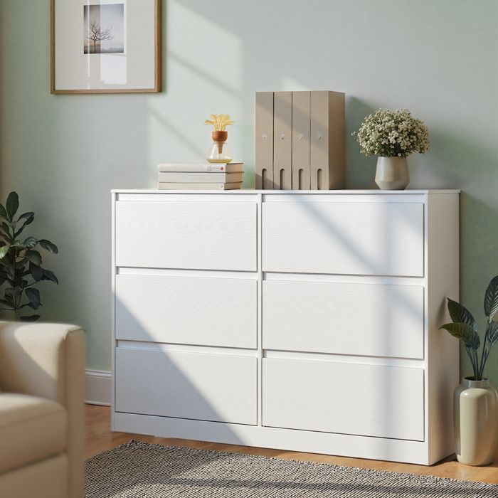 VASAGLE Kailyn Collectie - Slaapkamerkast met 6 lades, opbergkast, kledingrek, 40 x 119,4 x 75 cm, Sneeuwwit