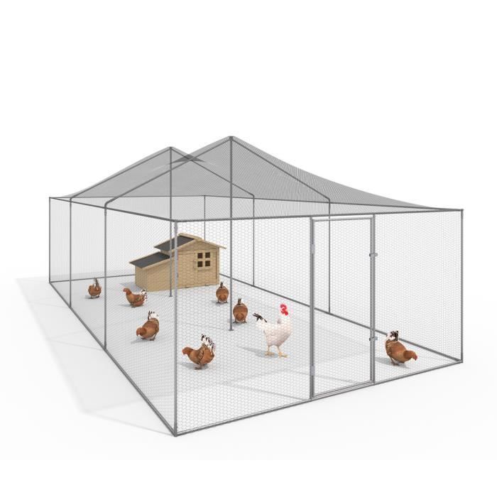 IDMARKET Volière 18 m² parc grillagé 6 x 3 M enclos poulailler pour animaux de basse cour