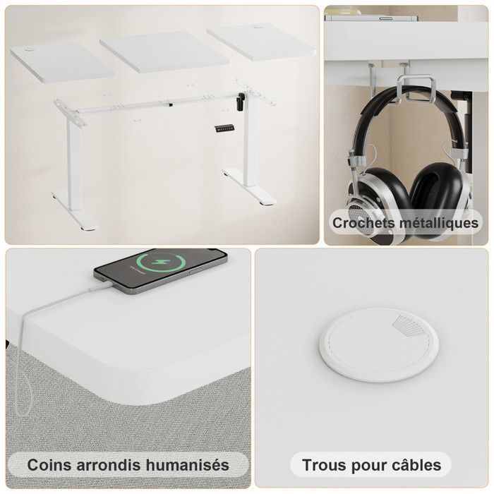Escritorio eléctrico Homall de altura regulable 160x70 cm, blanco - Memoria y USB - Ajustable de 73 a 118 cm - Sistema anticolisión