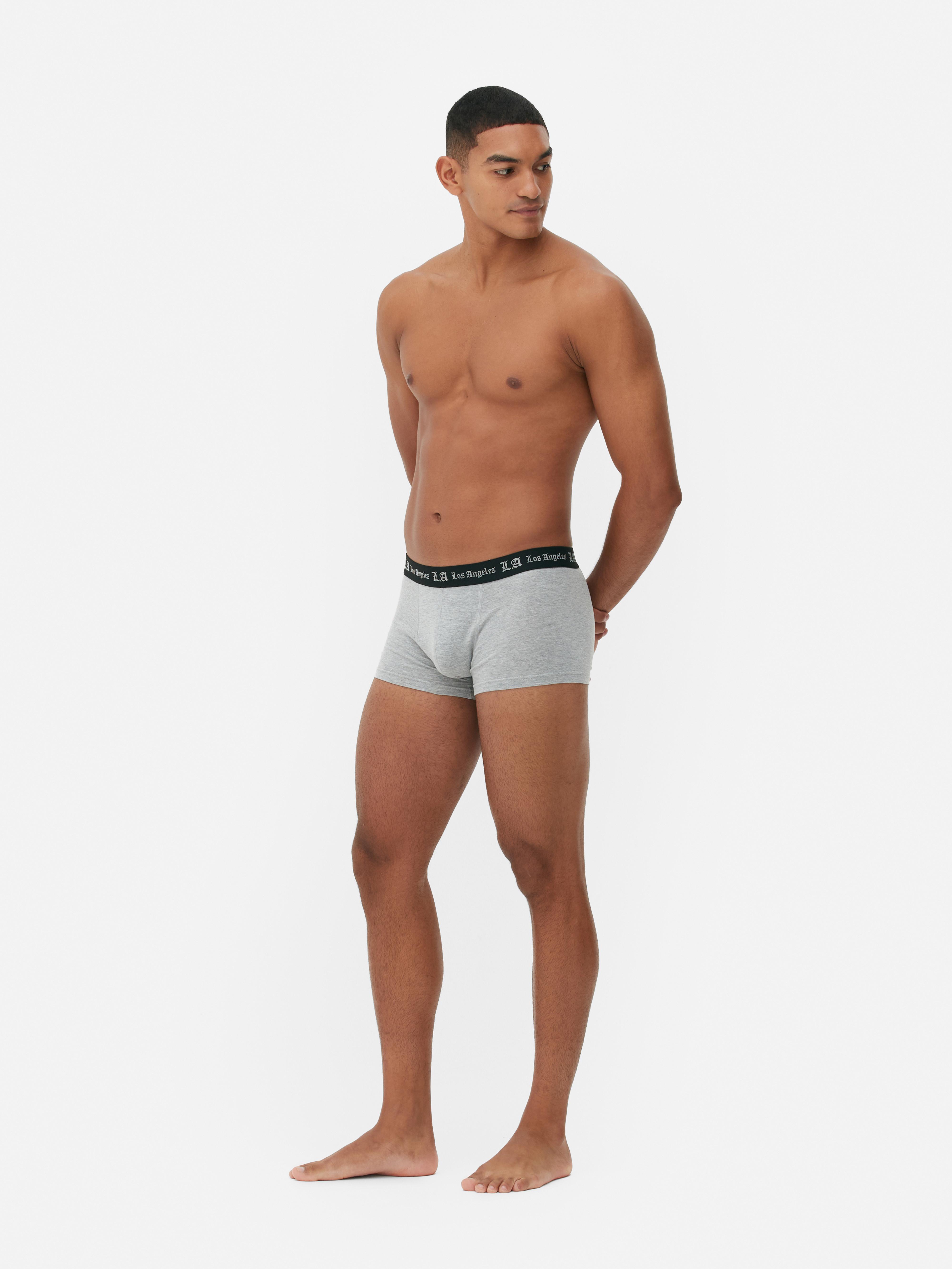Boxeri hipster cu bandă la talie LA, set de 3 boxeri din bumbac cu imprimeu elastic și inscripție gotică Los Angeles
