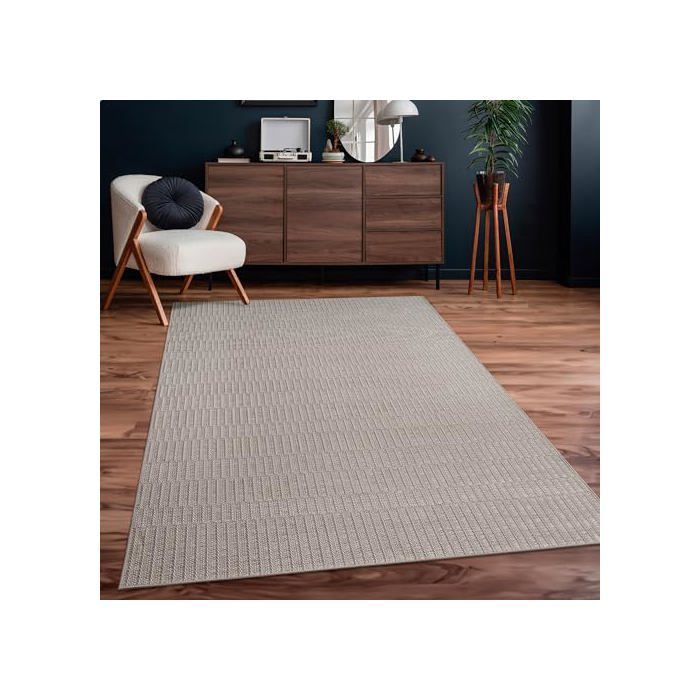 Alfombra Boho para interior y exterior - Paco Home - 120x160 cm - Beige - Diseño geométrico - Tejido plano - Polipropileno
