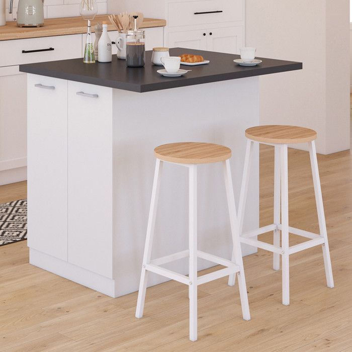 IDMARKET IVO 100cm white central island with anthracite grey worktop