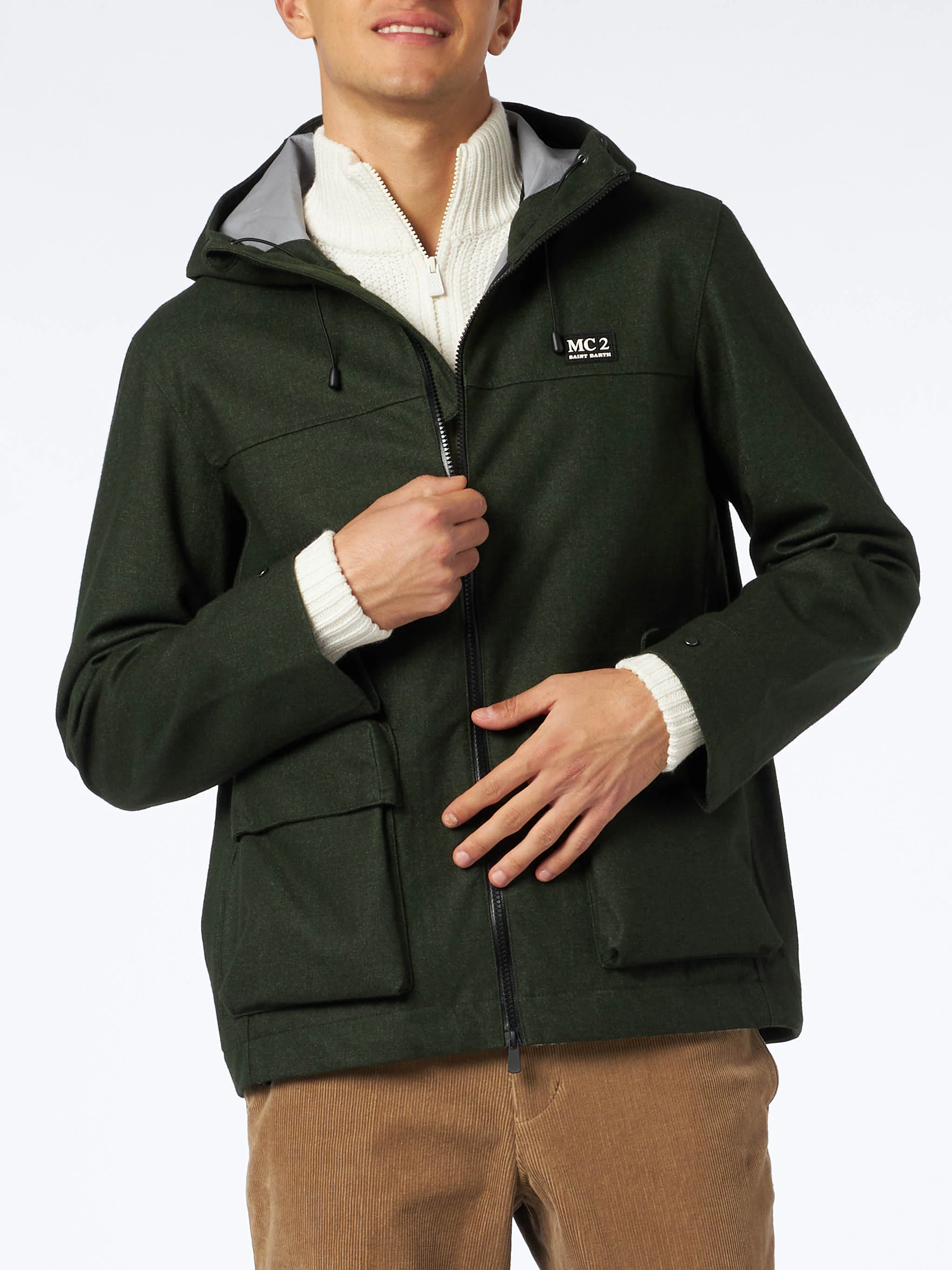 Groene windbreaker met capuchon voor heren