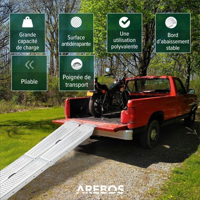 Rampas de acceso plegables de acero AREBOS (2 unidades) – Capacidad de 400 kg, superficie antideslizante, compactas y fáciles de transportar.