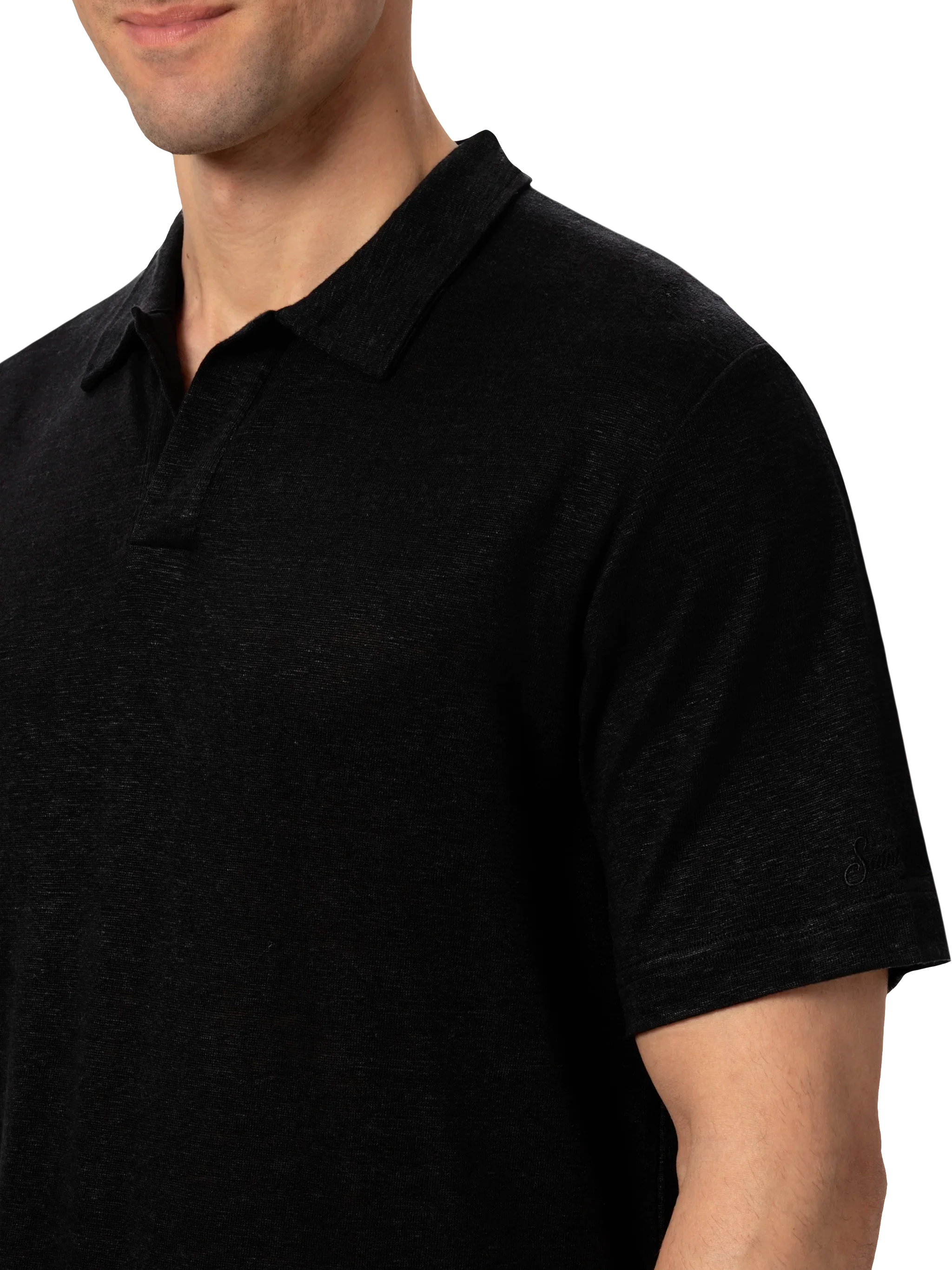 Fraser zwarte linnen poloshirt zonder knopen