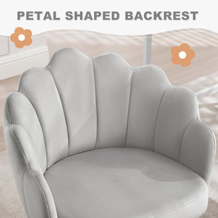 Silla de oficina giratoria WOLTU de terciopelo, silla de vestir con respaldo de pétalos, altura ajustable, gris claro W0ATT0398