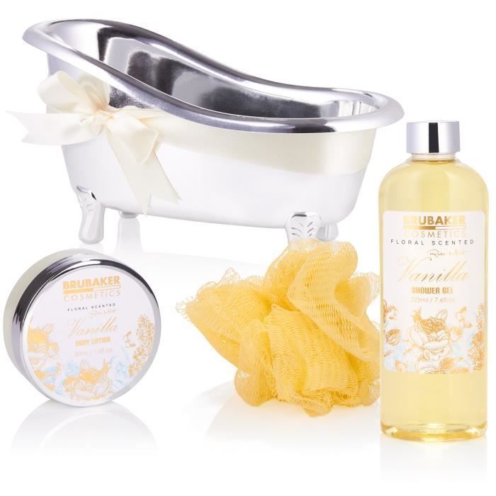 BRUBAKER Cosmetics Coffret de bain & douche - 7 pcs. - dans une baignoire décorative - Idée cadeau - Vanille