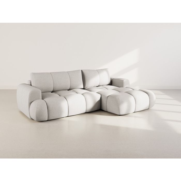 Yulin - Canapé d'angle droit 4 places convertible avec coffre en tissu bouclette - Gris clair
