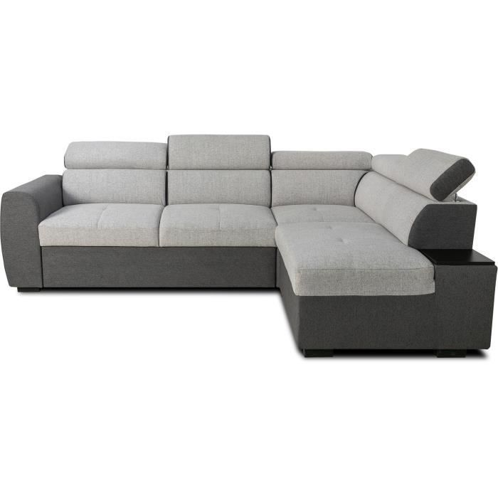 Sofá esquinero convertible reversible - 4/5 plazas - KELIO - Tela antracita/gris - 3 reposacabezas - 245 x 184 x 77/87 cm