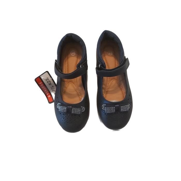 Zapatos de niña - Bailarinas - Piel - Azul marino - Lazo - Diamantes de imitación - Tallas 25 a 30