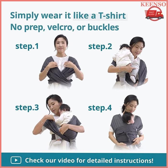 KEENSO Baby Sling (3) Baby Carrier Sling for Toddlers Comfortable and Easy to Wear, Dark Grey, Large Size